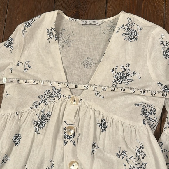 Zara White and Blue Cotton Blouse Size M - Picture 7 of 9